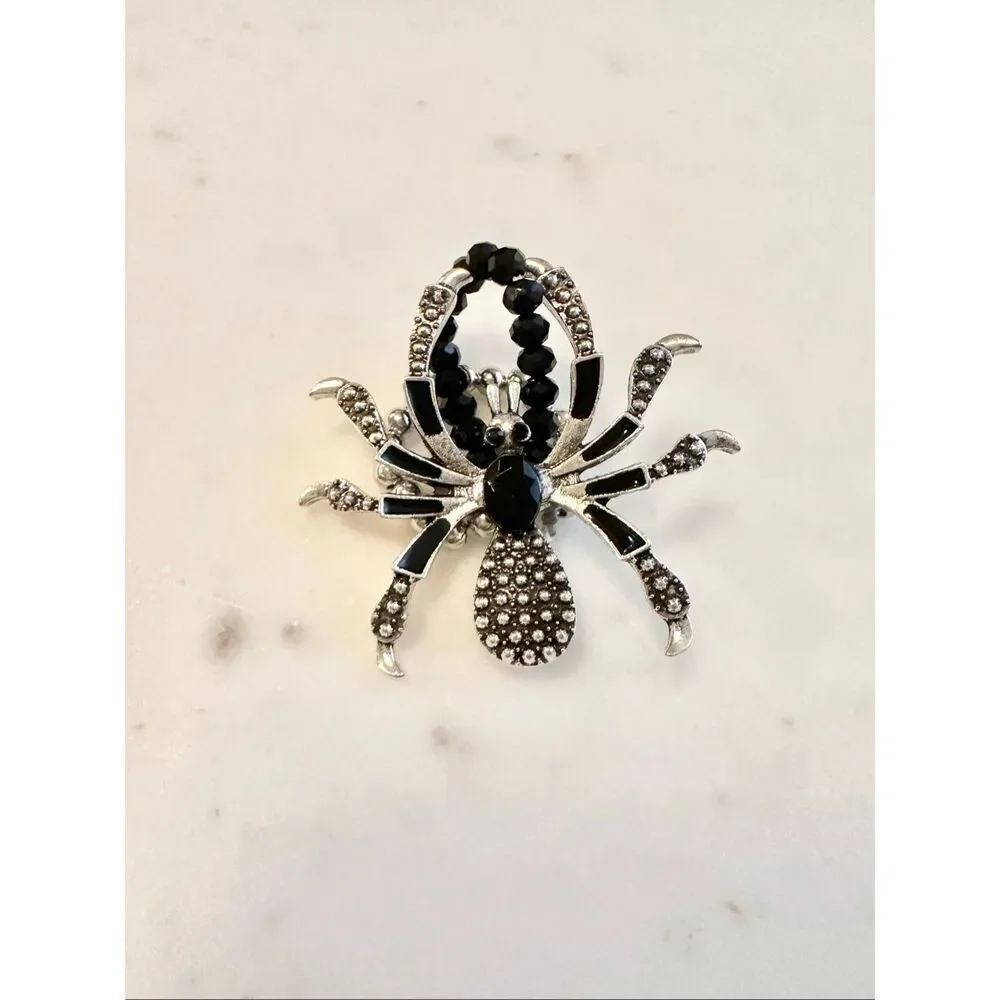 Halloween black spider adjustable ring